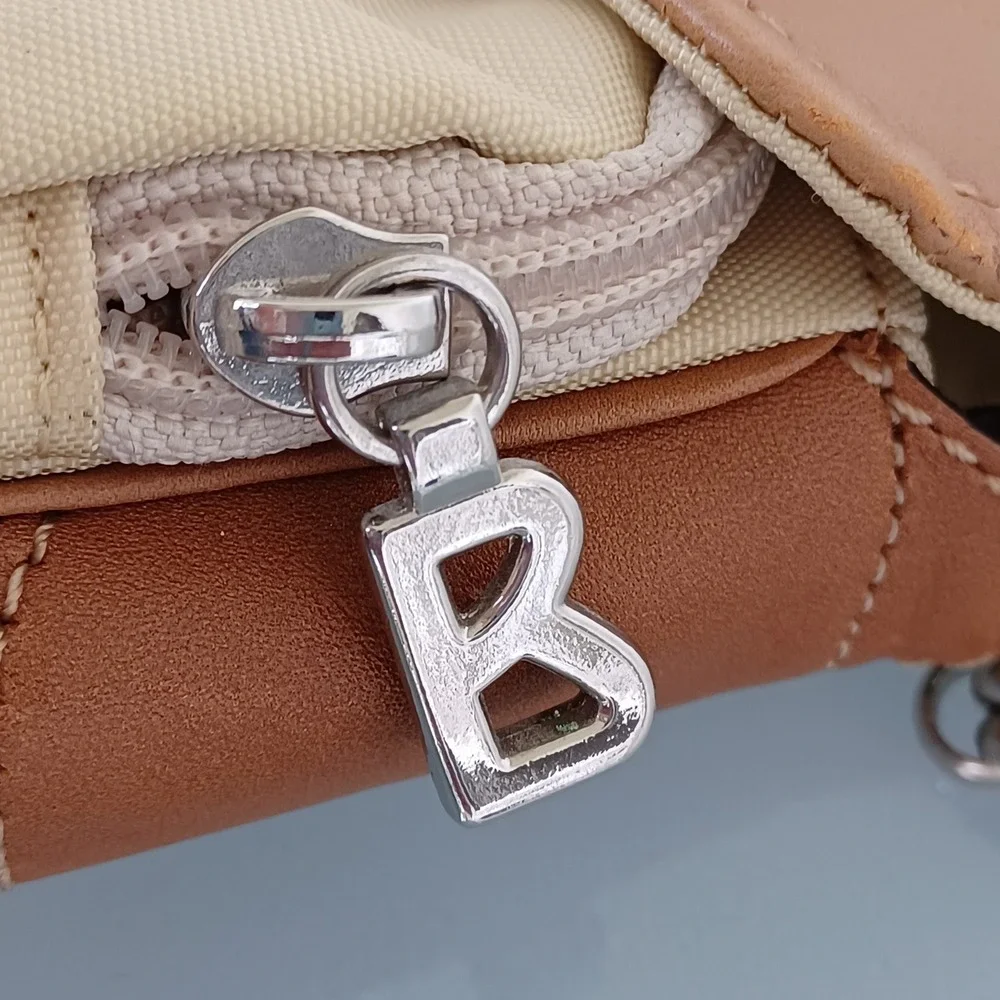 Bogner Tan Nylon Leather Buckle Baguette Shoulder‎ Bag Silver Chain Strap Y2K